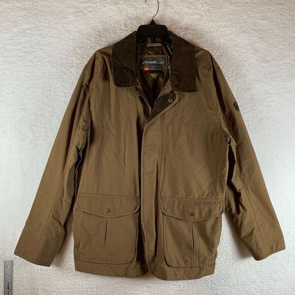 Eddie Bauer Mens Full Zip Snap Button Corduroy Collar Field Jacket Brown Chore L - Picture 1 of 13